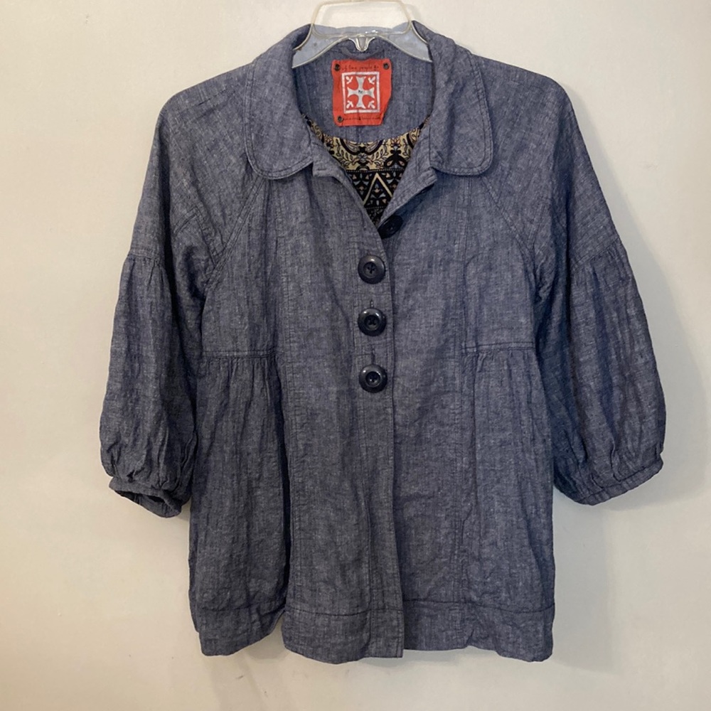 Free People Blue Button-Up Jacket